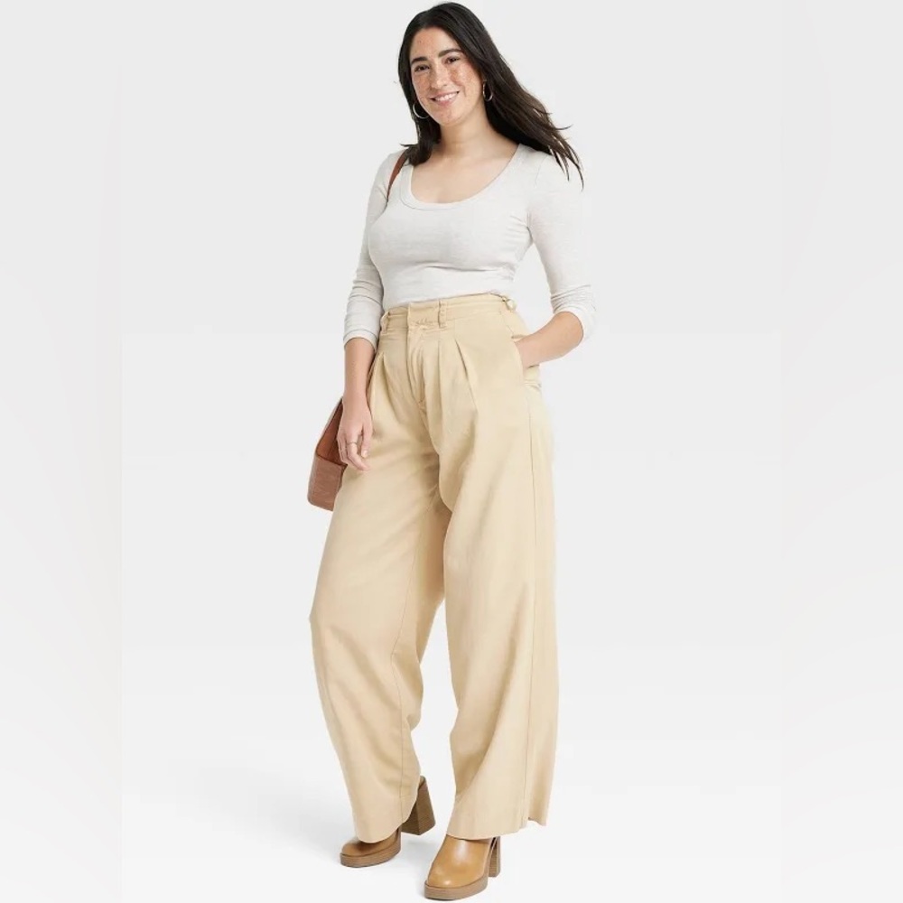 High Waisted Wide Leg Pants Khaki